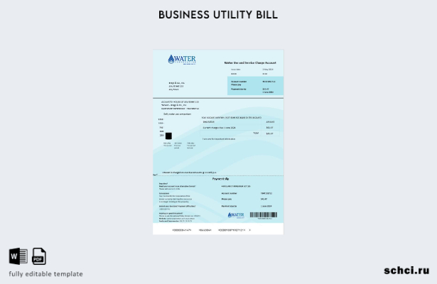 скачать в цифровом формате шаблон счета за коммунальные услуги Australia Water C
